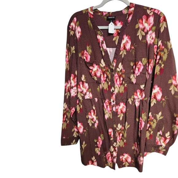 torrid Tops - Torrid Pink and Brown Floral Blouse